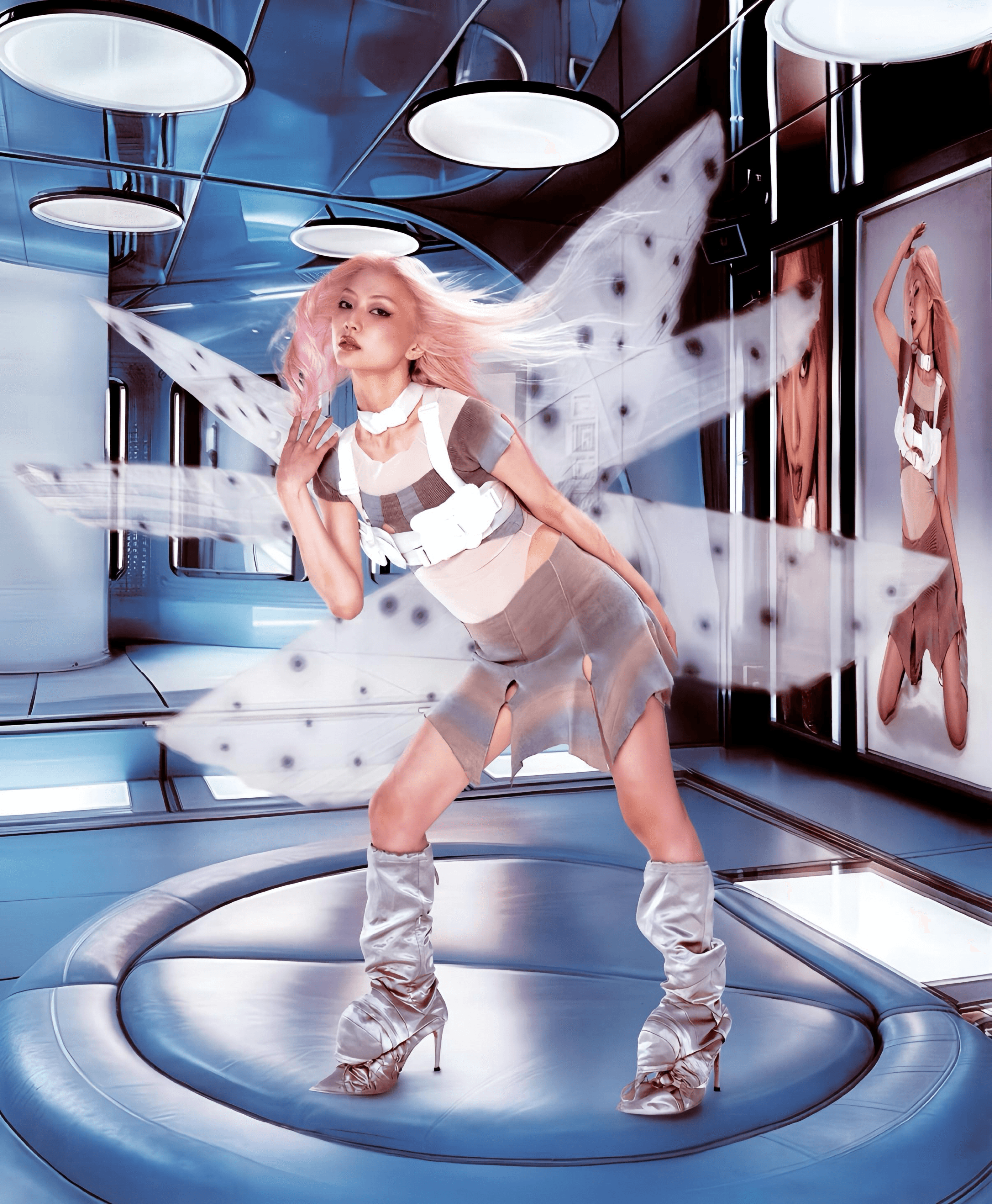 Synthetic Identities figure framed by a digital interface