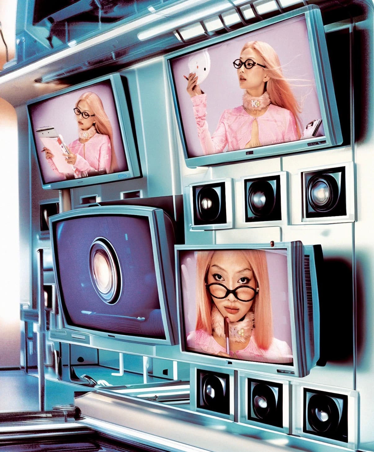 Synthetic Identities portrait with hyperreal screen culture styling